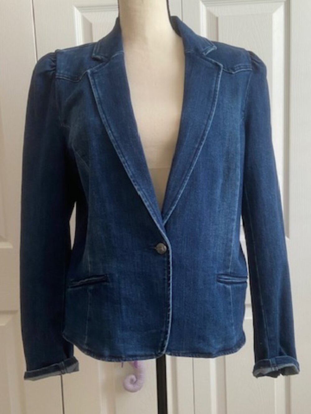 INC Jean Jacket - Puff sleeves, pockets -Size L